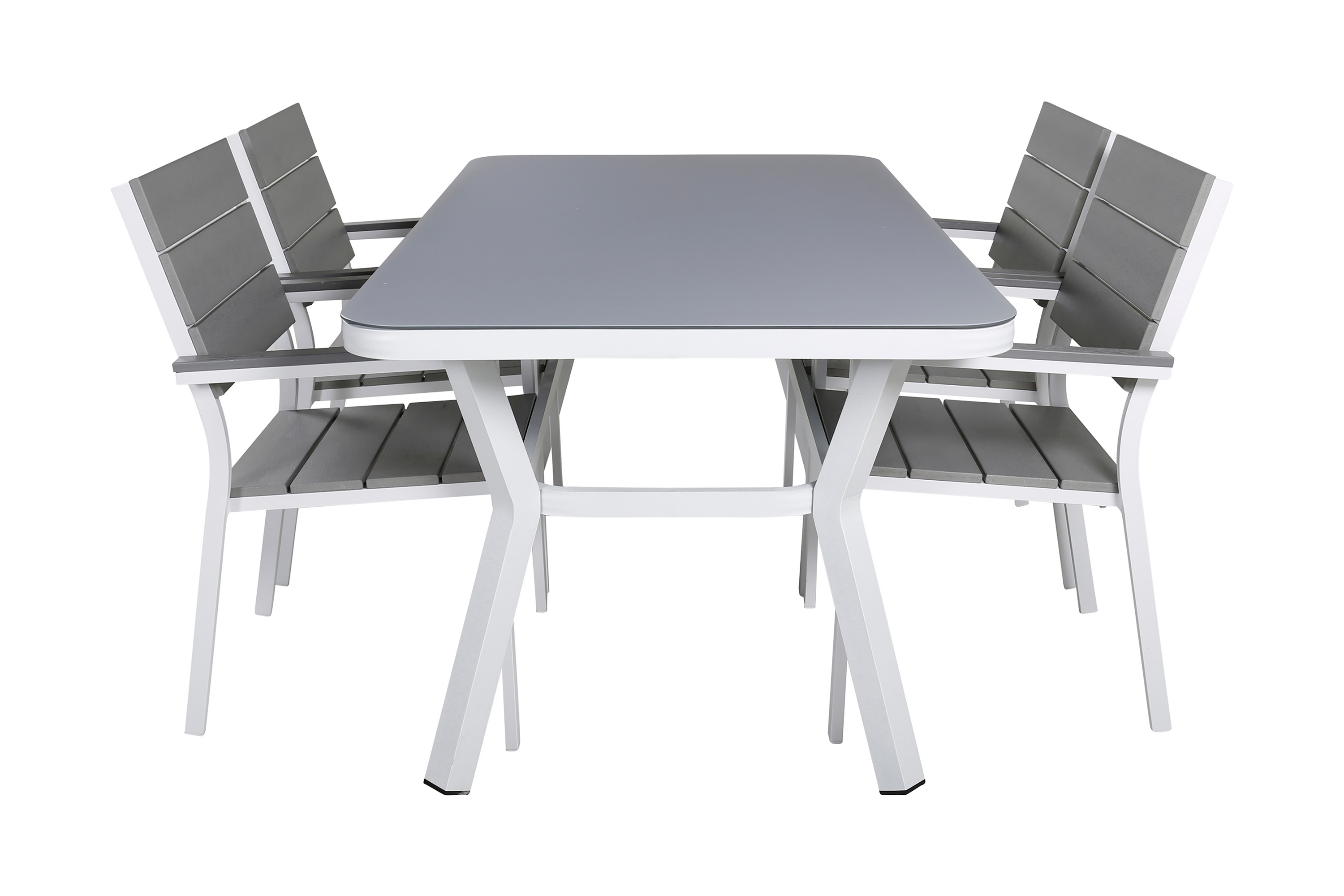 virya matgrupp utomhus 160cm + 4 levels stapelbara matstolar - vit/grå