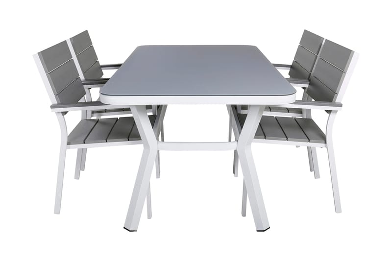 Virya Matgrupp Utomhus 160cm + 4 Levels Stapelbara Matstolar, Vit/Grå