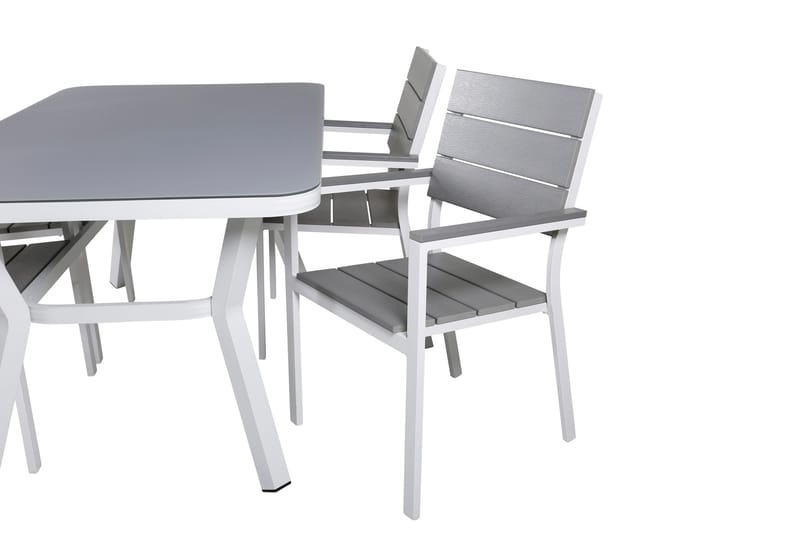 Virya Matgrupp Utomhus 160cm + 4 Levels Stapelbara Matstolar - Vit/Grå - Utemöbler - Utegrupp - Matgrupper utomhus