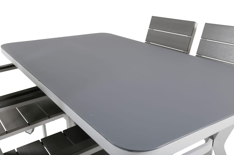 Virya Matgrupp Utomhus 160cm + 4 Levels Stapelbara Matstolar - Vit/Grå - Utemöbler - Utegrupp - Matgrupper utomhus