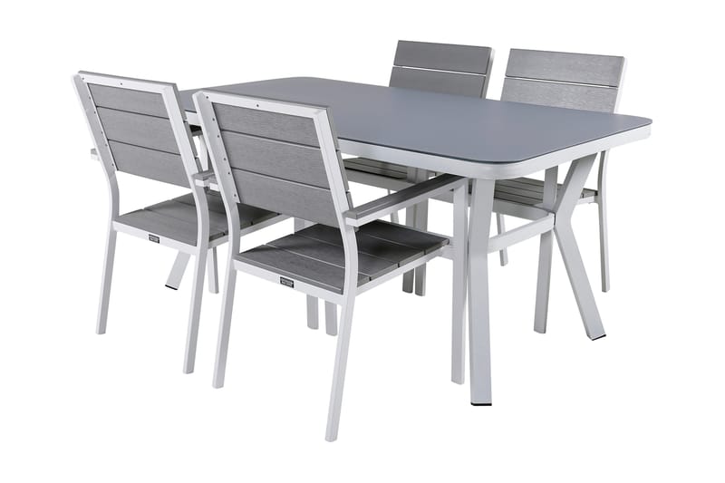 Virya Matgrupp Utomhus 160cm + 4 Levels Stapelbara Matstolar - Vit/Grå - Utemöbler - Utegrupp - Matgrupper utomhus