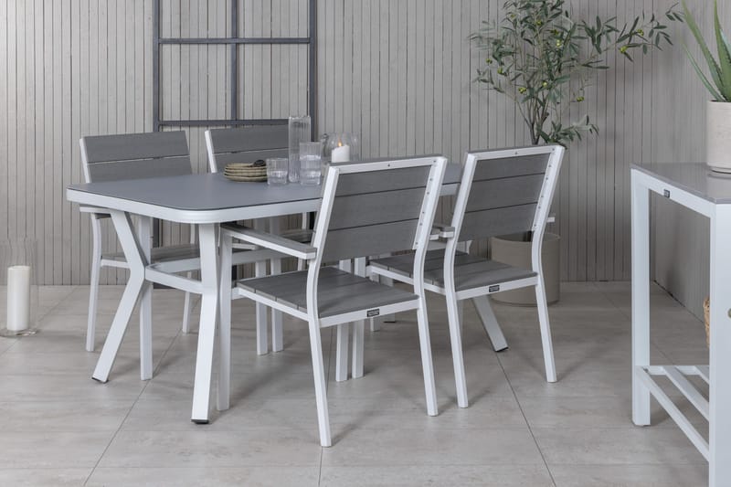 Virya Matgrupp Utomhus 160cm + 4 Levels Stapelbara Matstolar - Vit/Grå - Utemöbler - Utegrupp - Matgrupper utomhus