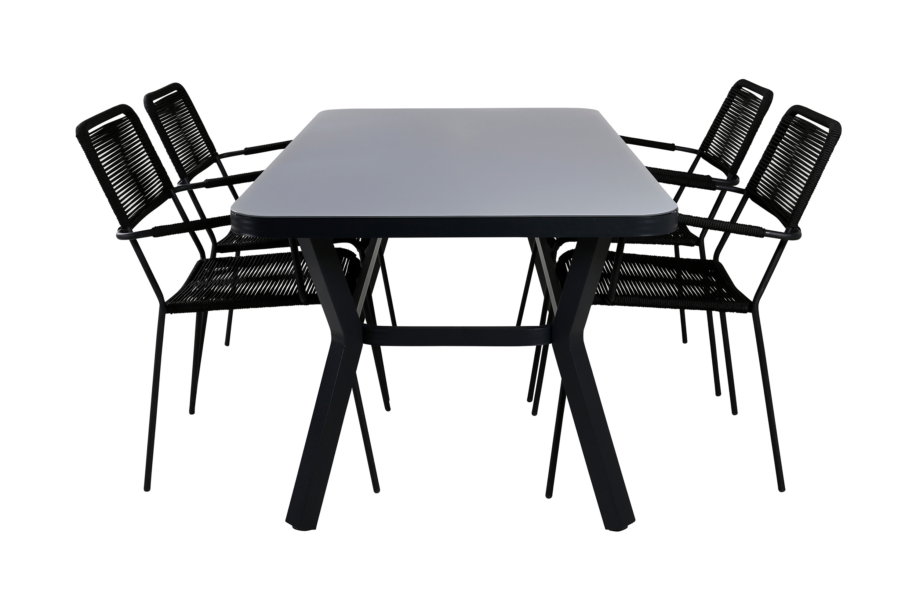 virya matgrupp utomhus 160cm + 4 lindos karmstolar - svart/natur