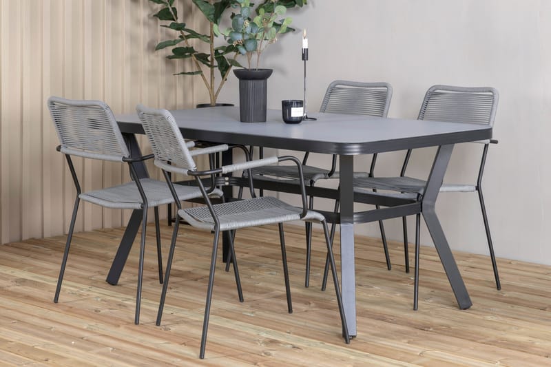 Virya Matgrupp Utomhus 160cm + 4 Lindos Karmstolar - Vit - Utemöbler - Utegrupp - Matgrupper utomhus