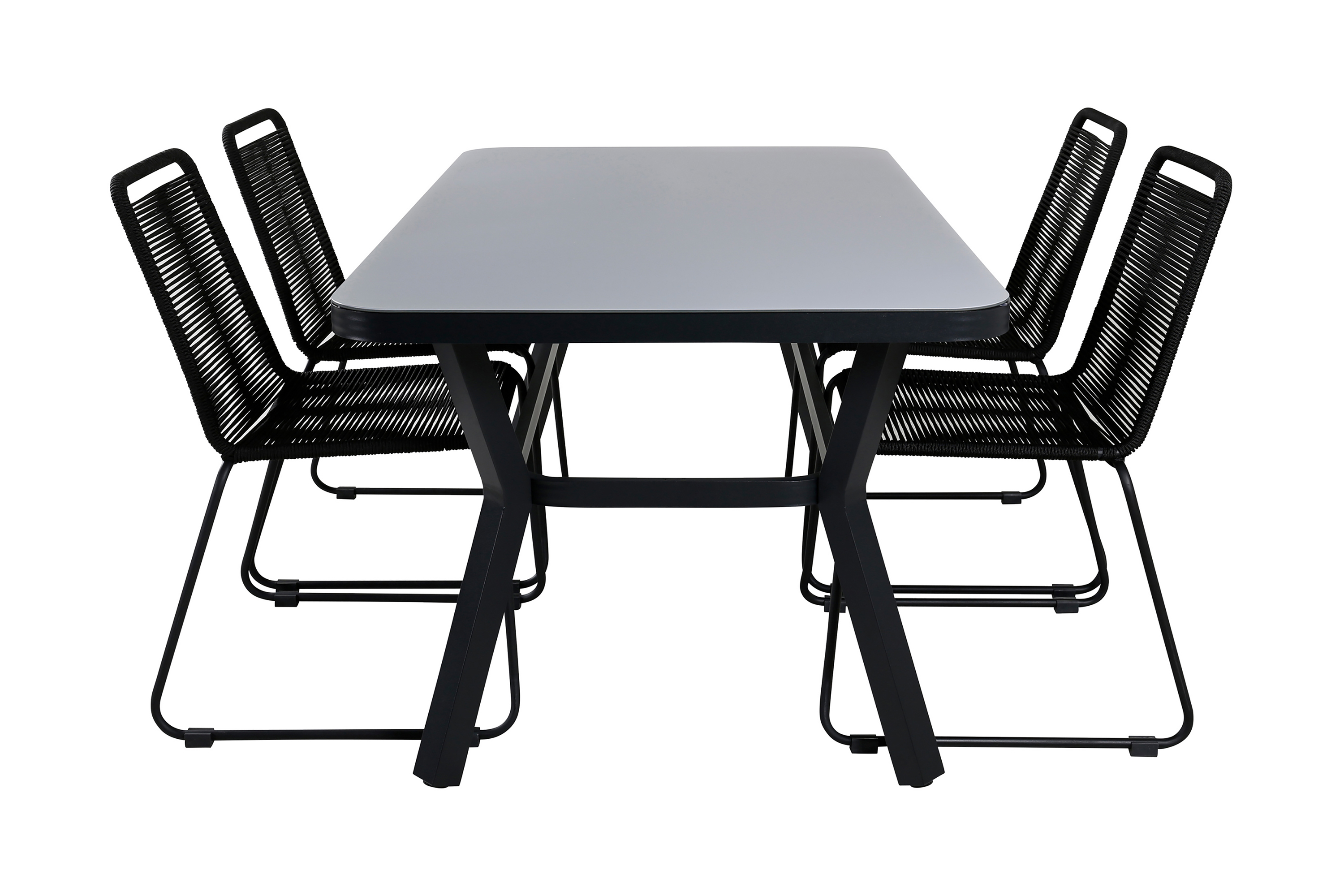 virya matgrupp utomhus 160cm + 4 lindos stapelbara matstolar - vit