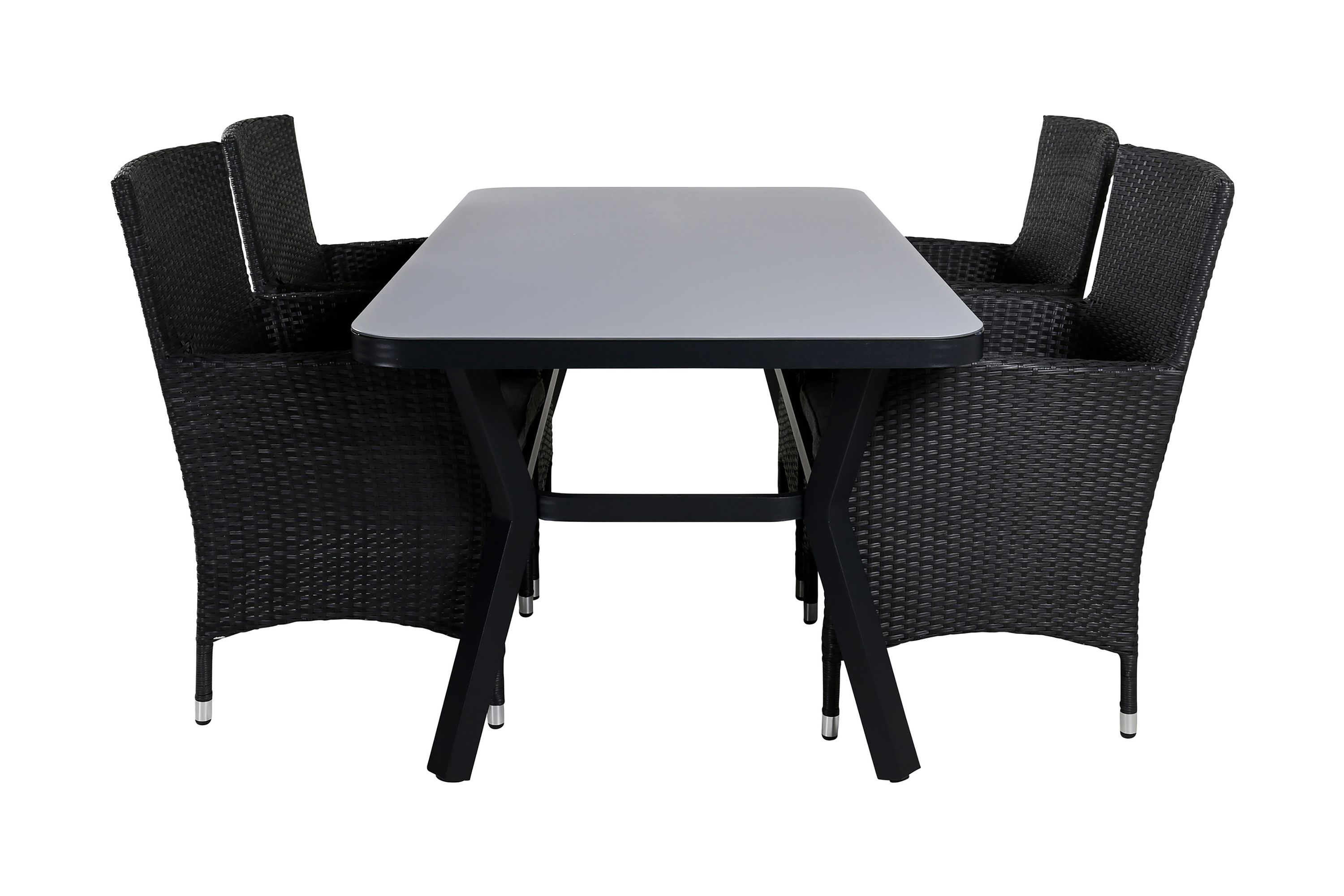 virya matgrupp utomhus 160cm + 4 malin karmstolar - svart/grå