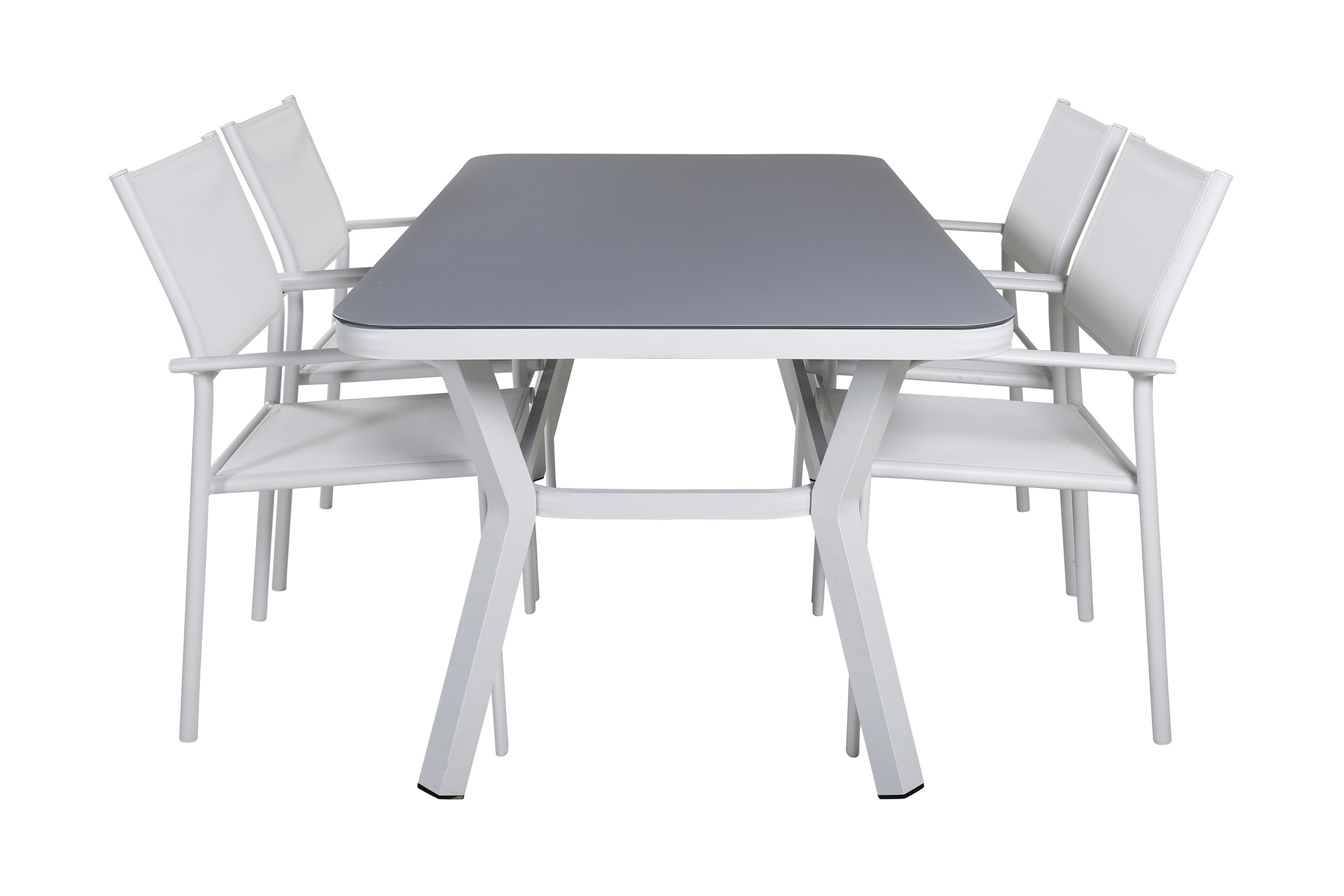 virya matgrupp utomhus 160cm + 4 santorini karmstolar - vit/grå