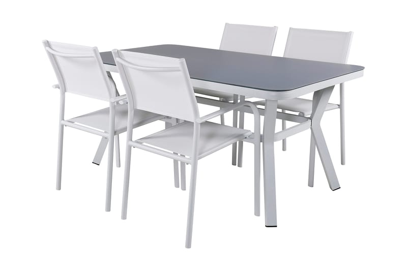 Virya Matgrupp Utomhus 160cm + 4 Santorini Karmstolar - Vit/Grå - Utemöbler - Utegrupp - Matgrupper utomhus