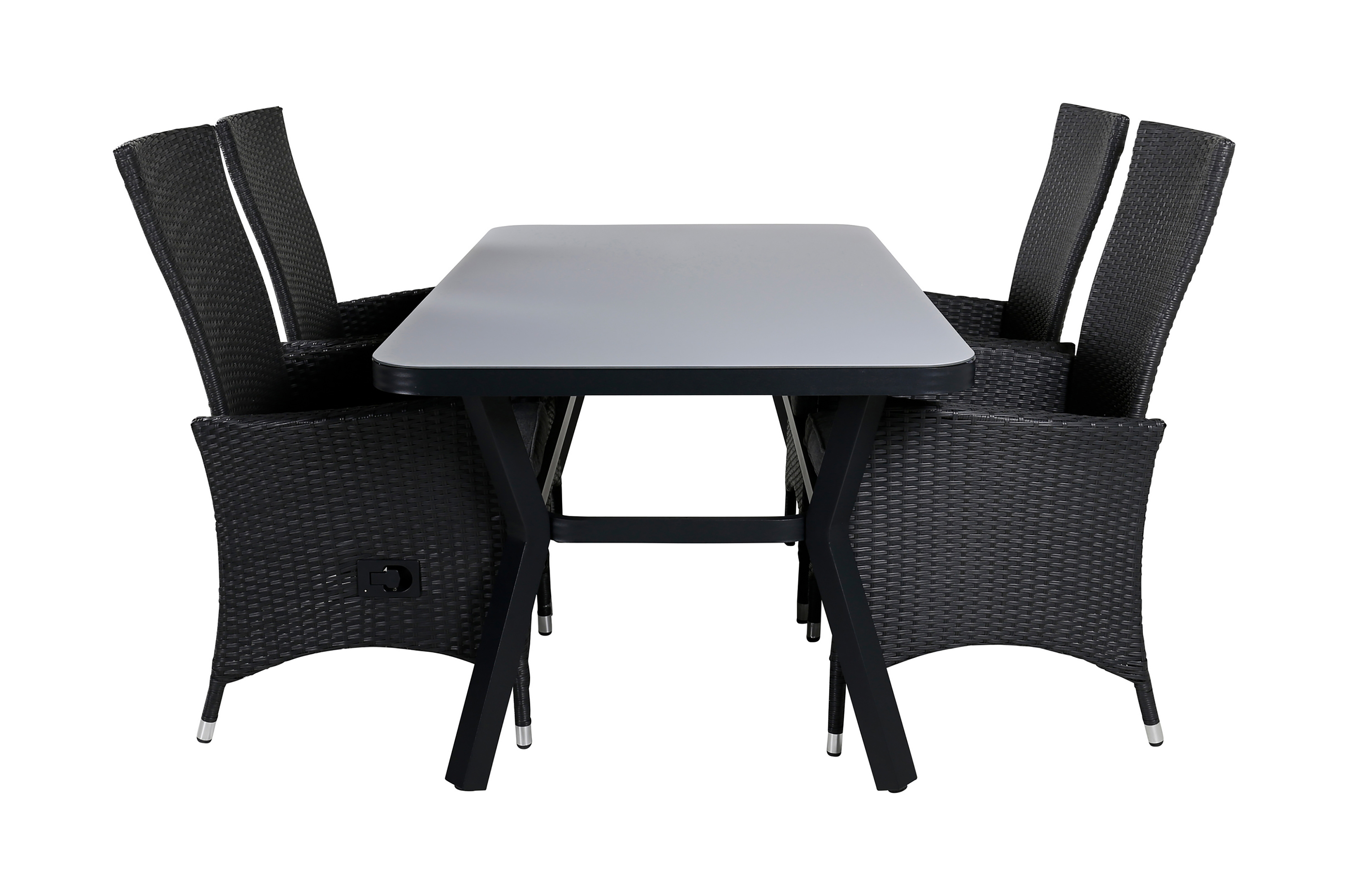 virya matgrupp utomhus 160cm + 4 padova reclinerstolar - svart