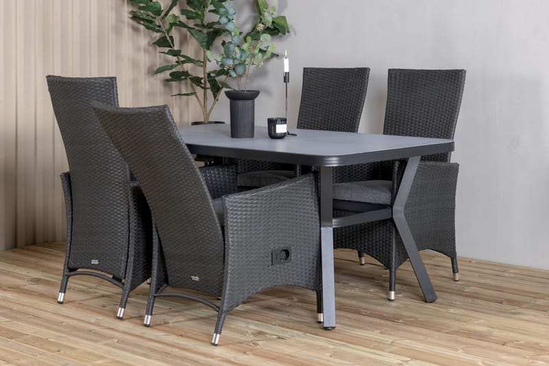 Virya Matgrupp Utomhus 160cm + 4 Padova Reclinerstolar - Svart - Utemöbler - Utegrupp - Matgrupper utomhus