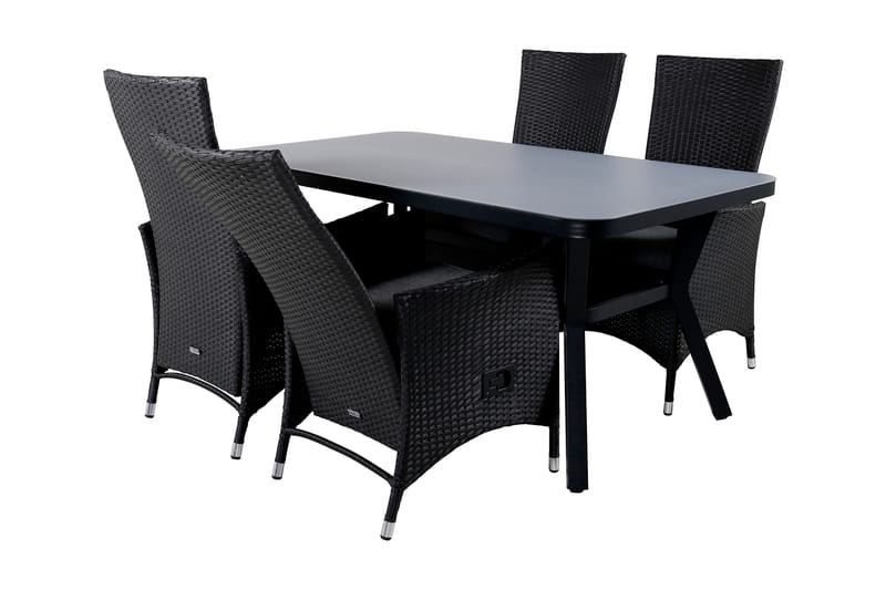 Virya Matgrupp Utomhus 160cm + 4 Padova Reclinerstolar - Svart - Utemöbler - Utegrupp - Matgrupper utomhus