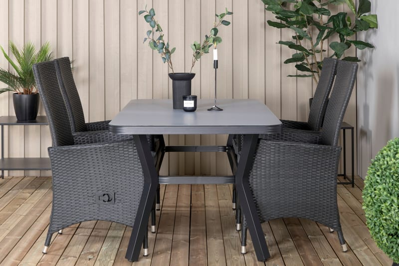 Virya Matgrupp Utomhus 160cm + 4 Padova Reclinerstolar - Svart - Utemöbler - Utegrupp - Matgrupper utomhus