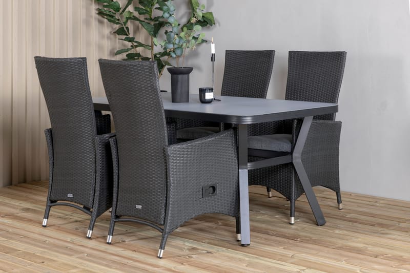 Virya Matgrupp Utomhus 160cm + 4 Padova Reclinerstolar - Svart - Utemöbler - Utegrupp - Matgrupper utomhus