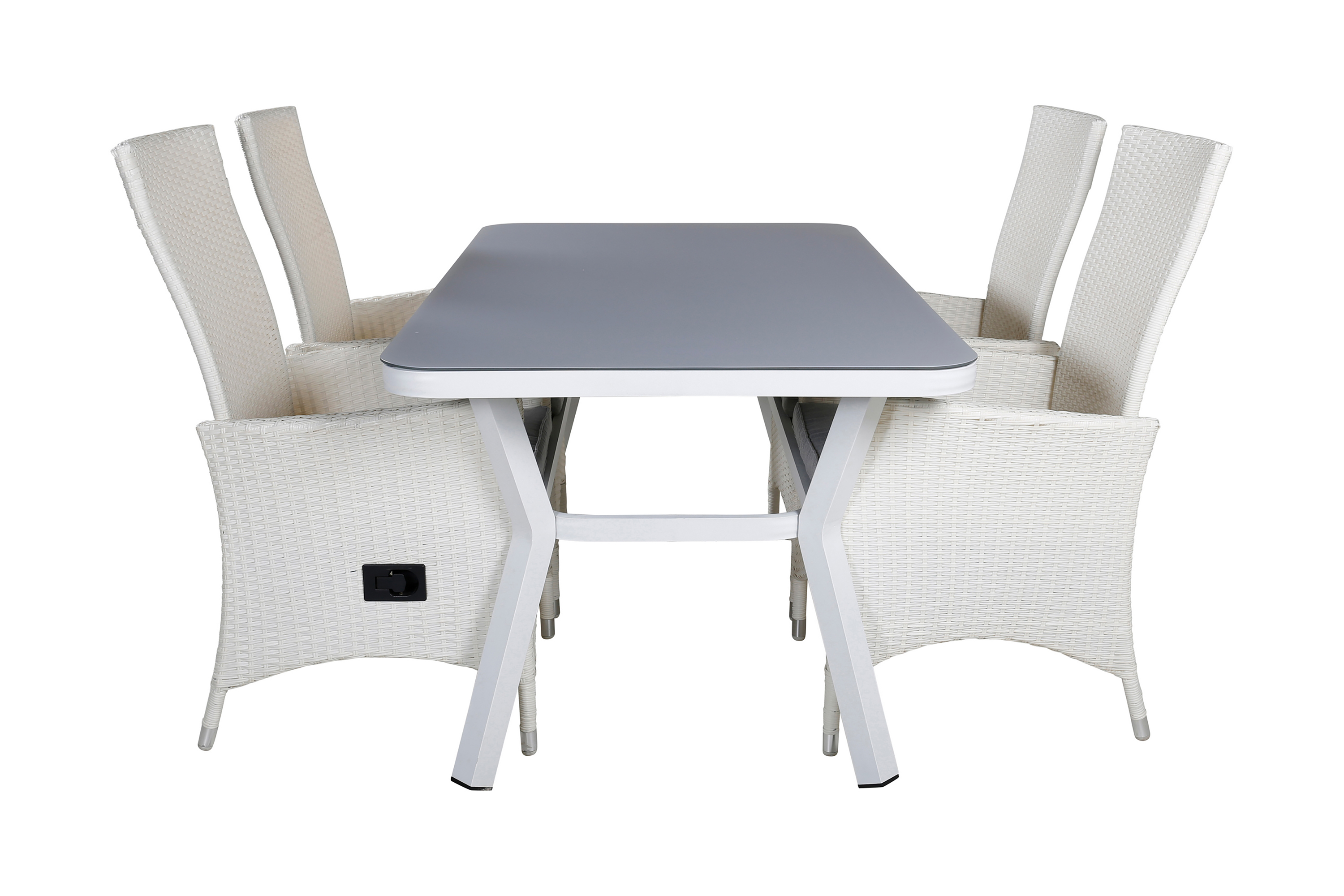 virya matgrupp utomhus 160cm + 4 padova reclinerstolar - svart/natur