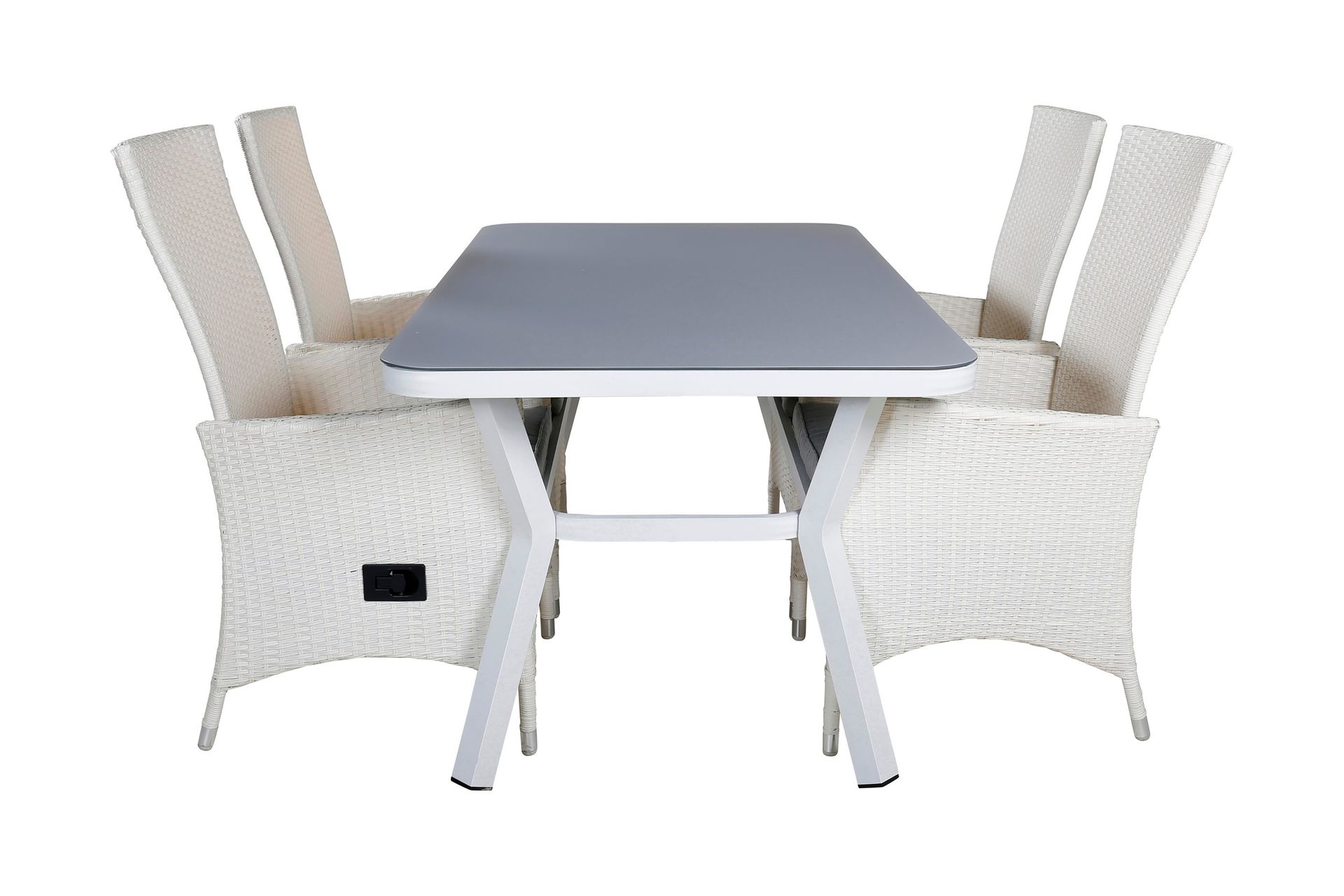 virya matgrupp utomhus 160cm + 4 padova reclinerstolar - svart/natur