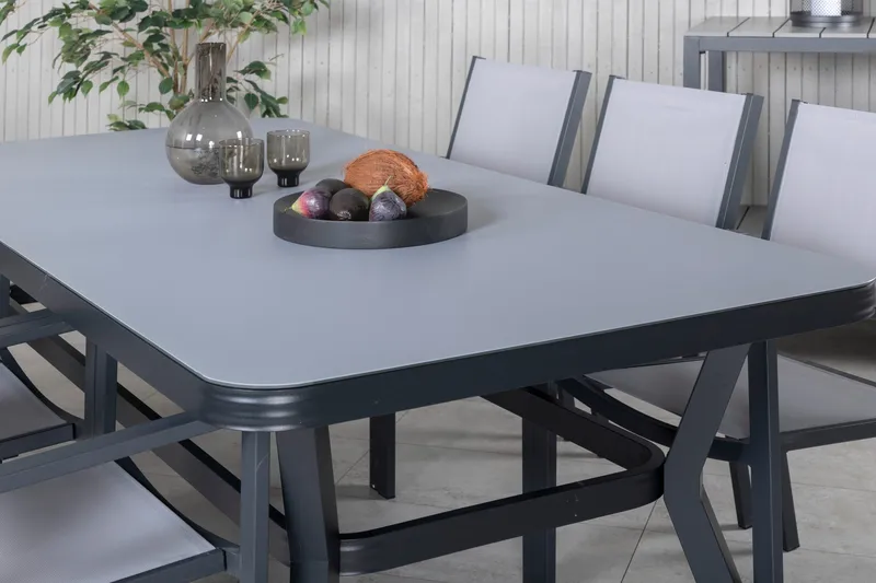 Virya Matgrupp Utomhus 200 cm + 6 Copacabana Stapelbara Stolar - Svart - Utemöbler - Utegrupp - Matgrupper utomhus