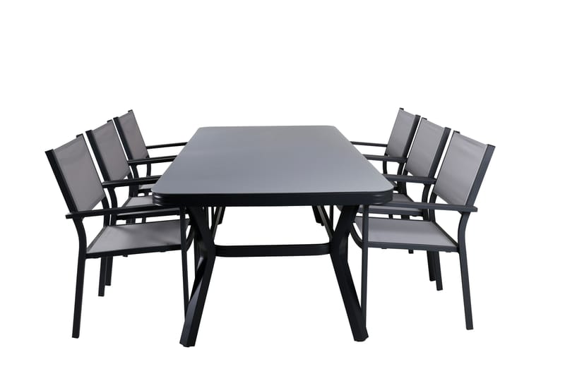 Virya Matgrupp Utomhus 200 cm + 6 Copacabana Stapelbara Stolar - Svart - Utemöbler - Utegrupp - Matgrupper utomhus