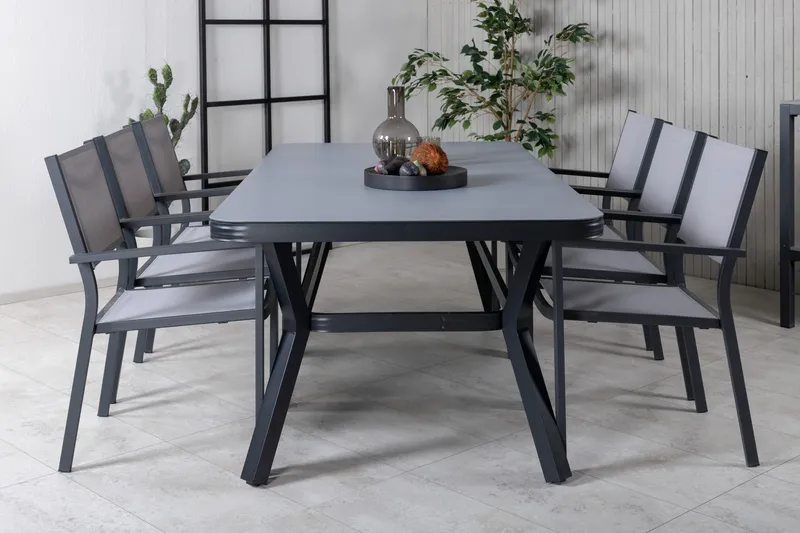 Virya Matgrupp Utomhus 200 cm + 6 Copacabana Stapelbara Stolar - Svart - Utemöbler - Utegrupp - Matgrupper utomhus