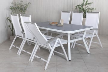Virya Matgrupp Utomhus 200cm + 6 Albany Positionsstolar - Vit/Grå - Utemöbler - Utegrupp - Matgrupper utomhus