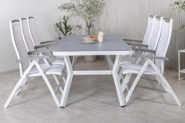Virya Matgrupp Utomhus 200cm + 6 Albany Positionsstolar - Vit/Grå - Utemöbler - Utegrupp - Matgrupper utomhus