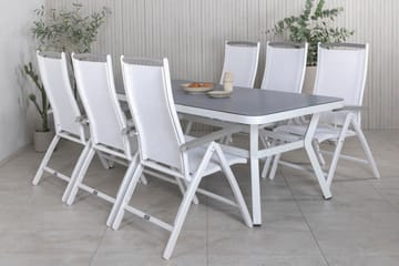 Virya Matgrupp Utomhus 200cm + 6 Albany Positionsstolar - Vit/Grå - Utemöbler - Utegrupp - Matgrupper utomhus
