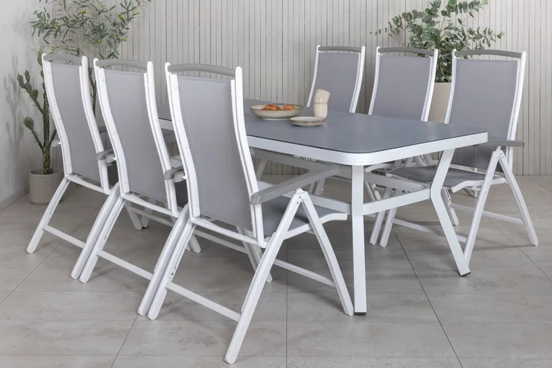 Virya Matgrupp Utomhus 200cm + 6 Albany Positionsstolar - Vit/Grå - Utemöbler - Utegrupp - Matgrupper utomhus
