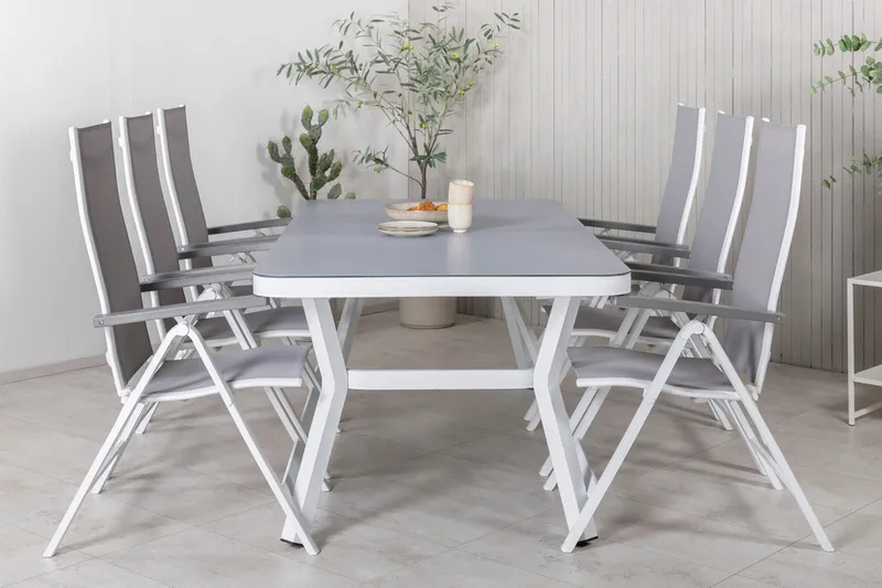 Virya Matgrupp Utomhus 200cm + 6 Albany Positionsstolar - Svart - Utemöbler - Utegrupp - Matgrupper utomhus