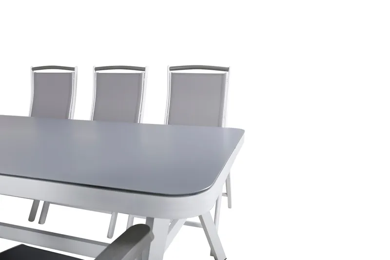 Virya Matgrupp Utomhus 200cm + 6 Albany Positionsstolar - Vit/Grå - Utemöbler - Utegrupp - Matgrupper utomhus
