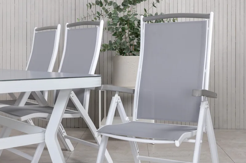 Virya Matgrupp Utomhus 200cm + 6 Albany Positionsstolar - Vit/Grå - Utemöbler - Utegrupp - Matgrupper utomhus