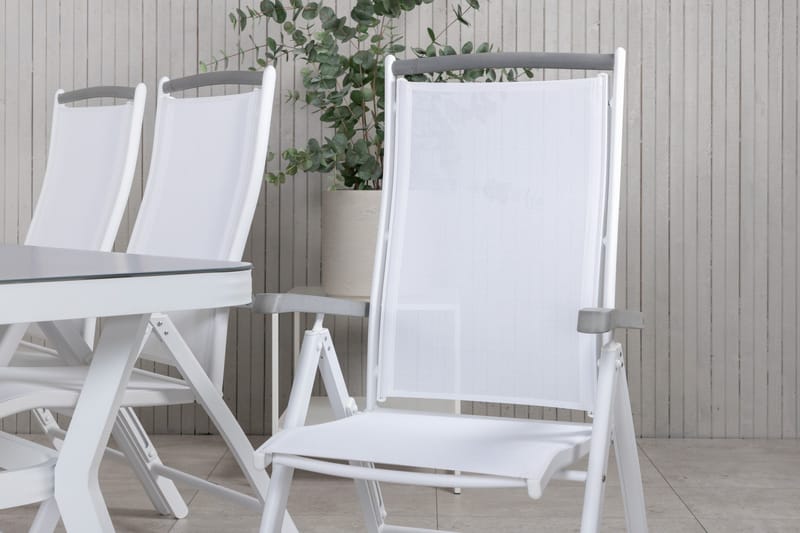 Virya Matgrupp Utomhus 200cm + 6 Albany Positionsstolar - Vit/Grå - Utemöbler - Utegrupp - Matgrupper utomhus