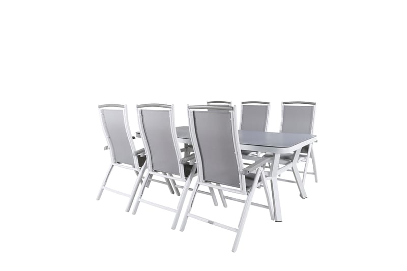 Virya Matgrupp Utomhus 200cm + 6 Albany Positionsstolar, Vit/Grå