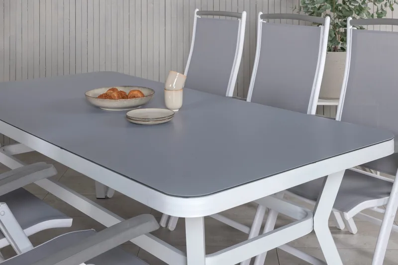 Virya Matgrupp Utomhus 200cm + 6 Albany Positionsstolar - Vit/Grå - Utemöbler - Utegrupp - Matgrupper utomhus