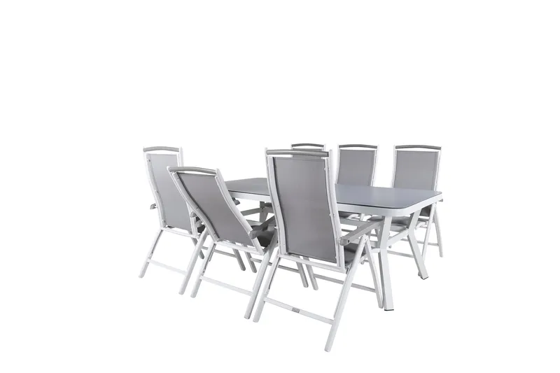 Virya Matgrupp Utomhus 200cm + 6 Albany Positionsstolar - Vit/Grå - Utemöbler - Utegrupp - Matgrupper utomhus