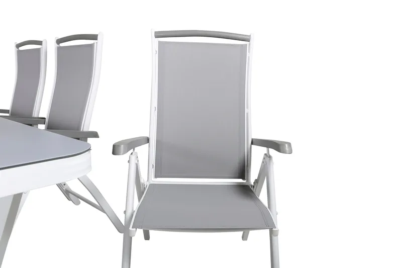 Virya Matgrupp Utomhus 200cm + 6 Albany Positionsstolar - Vit/Grå - Utemöbler - Utegrupp - Matgrupper utomhus