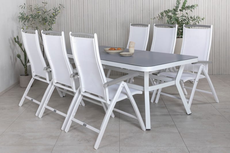 Virya Matgrupp Utomhus 200cm + 6 Albany Positionsstolar - Vit/Grå - Utemöbler - Utegrupp - Matgrupper utomhus