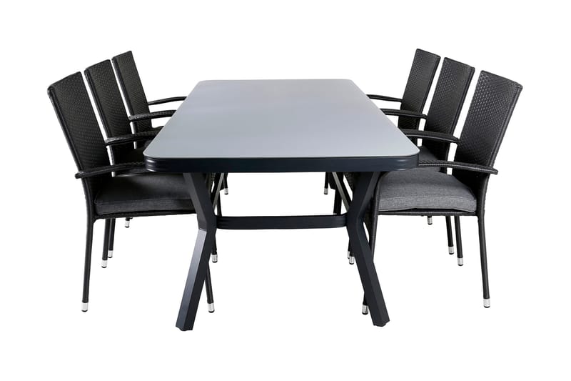 Virya Matgrupp Utomhus 200cm + 6 Anna Matstolar, Svart/Grå