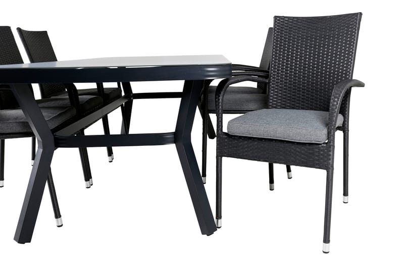 Virya Matgrupp Utomhus 200cm + 6 Anna Matstolar - Svart/Grå - Utemöbler - Utegrupp - Matgrupper utomhus