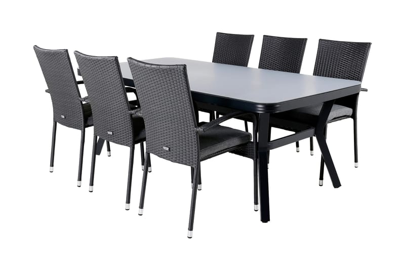 Virya Matgrupp Utomhus 200cm + 6 Anna Matstolar - Svart/Grå - Utemöbler - Utegrupp - Matgrupper utomhus