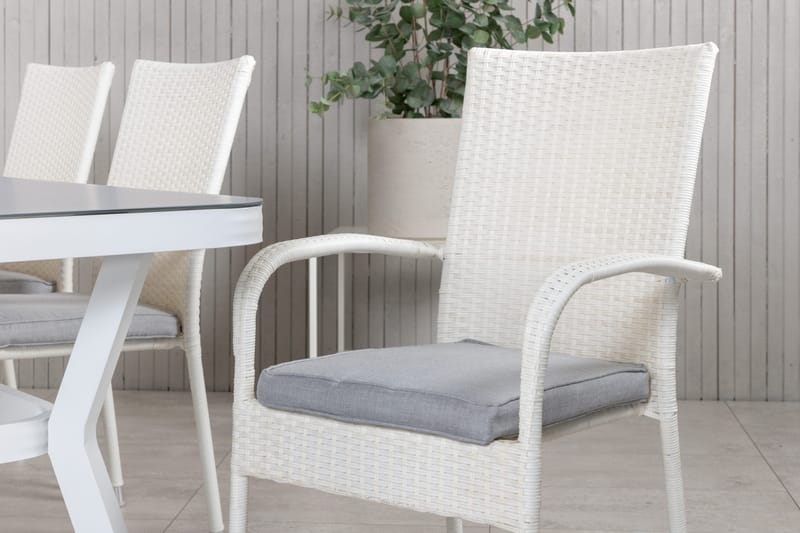 Virya Matgrupp Utomhus 200cm + 6 Anna Matstolar - Vit/Grå - Utemöbler - Utegrupp - Matgrupper utomhus