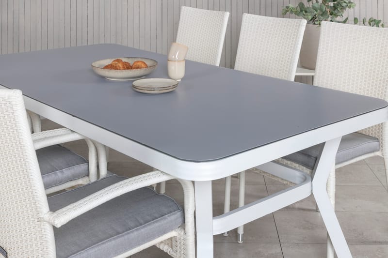 Virya Matgrupp Utomhus 200cm + 6 Anna Matstolar - Vit/Grå - Utemöbler - Utegrupp - Matgrupper utomhus