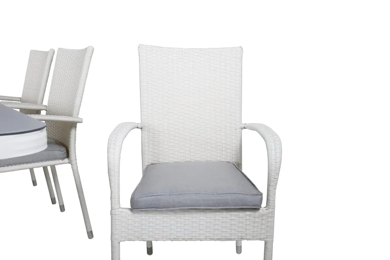 Virya Matgrupp Utomhus 200cm + 6 Anna Matstolar - Vit/Grå - Utemöbler - Utegrupp - Matgrupper utomhus