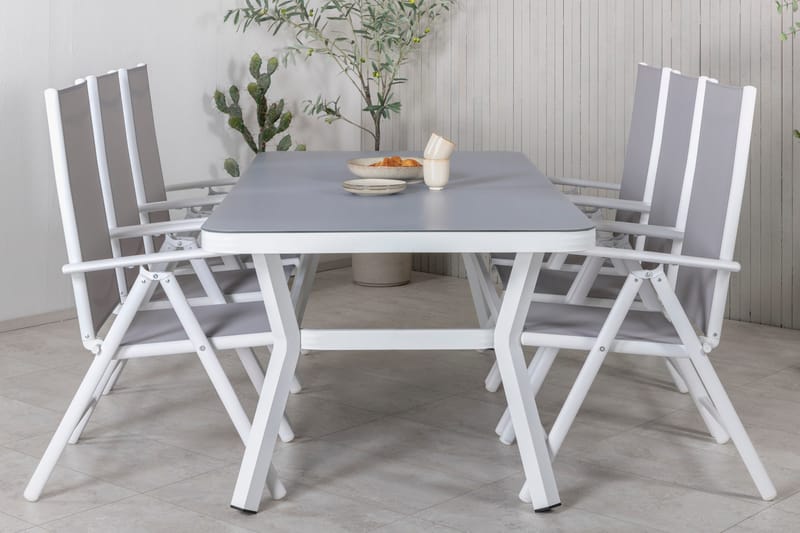 Virya Matgrupp Utomhus 200cm + 6 Break Positionsstolar - Vit/Grå - Utemöbler - Utegrupp - Matgrupper utomhus