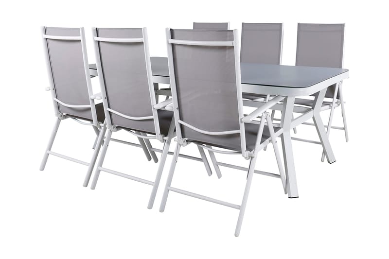 Virya Matgrupp Utomhus 200cm + 6 Break Positionsstolar - Vit/Grå - Utemöbler - Utegrupp - Matgrupper utomhus