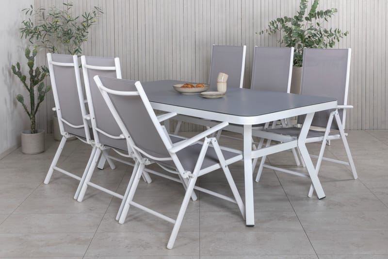 Virya Matgrupp Utomhus 200cm + 6 Break Positionsstolar - Vit/Grå - Utemöbler - Utegrupp - Matgrupper utomhus