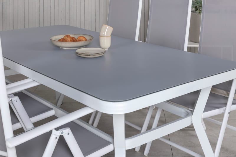 Virya Matgrupp Utomhus 200cm + 6 Break Positionsstolar - Vit/Grå - Utemöbler - Utegrupp - Matgrupper utomhus