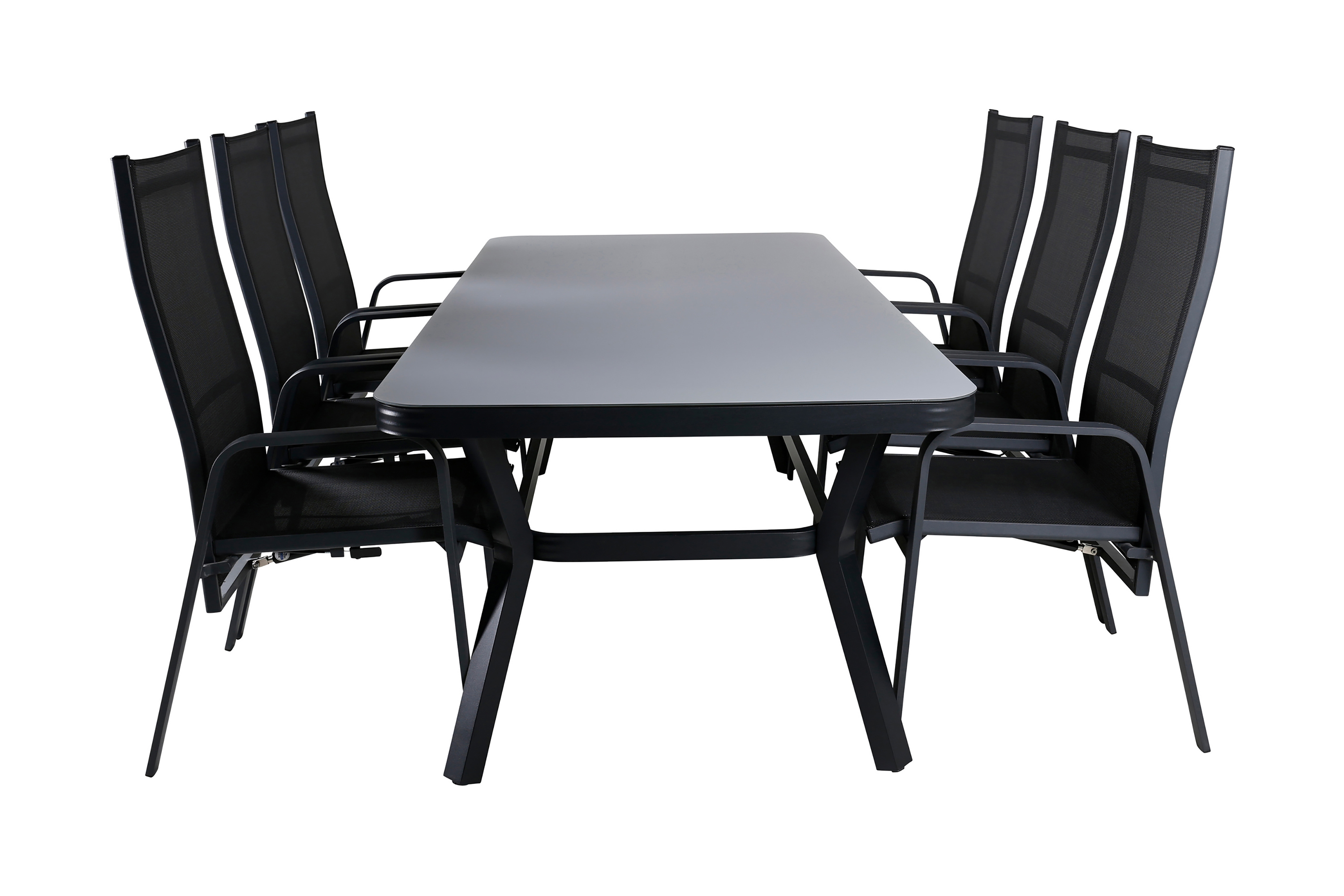 virya matgrupp utomhus 200cm + 6 copacabana reclinerstolar - brun/vit