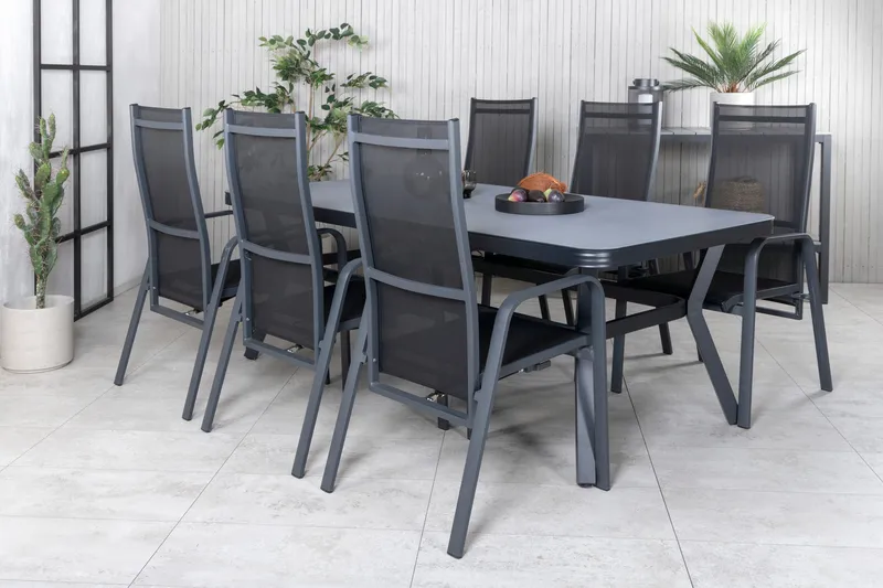 Virya Matgrupp Utomhus 200cm + 6 Copacabana Reclinerstolar - Brun/Vit - Utemöbler - Utegrupp - Matgrupper utomhus