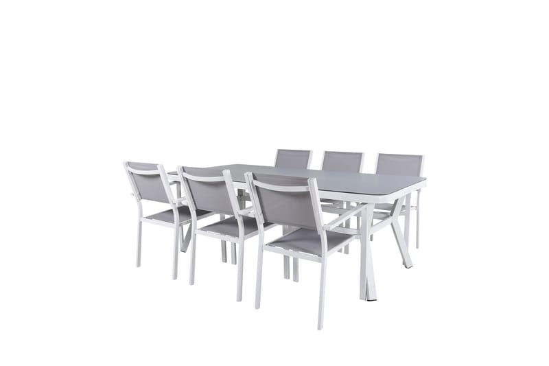 Virya Matgrupp Utomhus 200cm + 6 Copacabana Stapelbara Matstolar Utomhus Vit - Venture Home - Utemöbler - Utegrupp - Matgrupper utomhus
