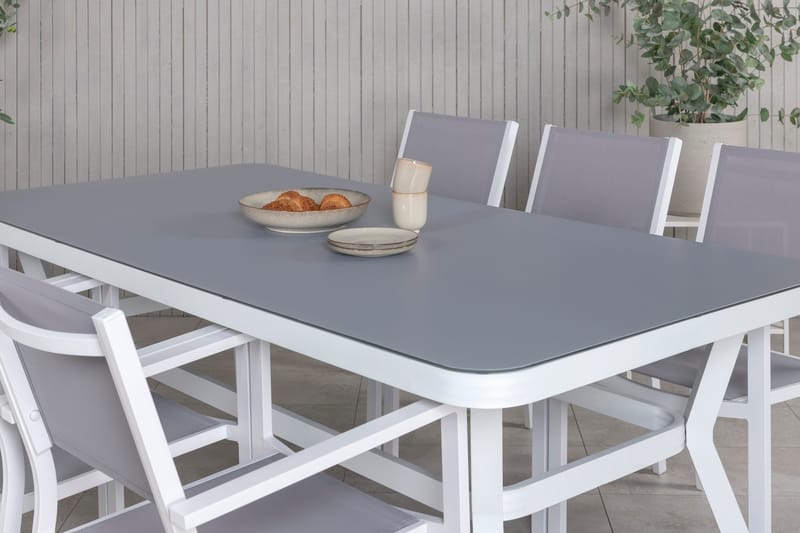 Virya Matgrupp Utomhus 200cm + 6 Copacabana Stapelbara Matstolar Utomhus Vit - Venture Home - Utemöbler - Utegrupp - Matgrupper utomhus