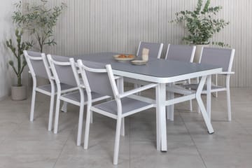 Virya Matgrupp Utomhus 200cm + 6 Copacabana Stapelbara Matstolar Utomhus Vit - Venture Home - Utemöbler - Utegrupp - Matgrupper utomhus